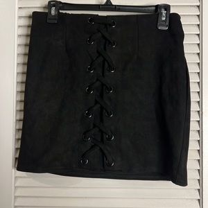 Black suede lace up mini skirt